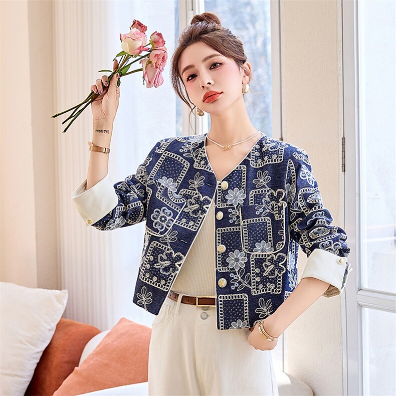 新中式国风亮片刺绣短外套女2025春新款小个子独特漂亮超好看上衣,女装短外套,沁沁公主