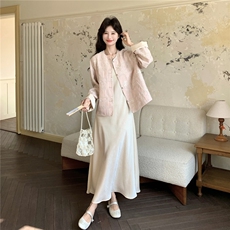 现货在店粉色刺绣新中式风+背心长裙2C206-L766-P195-K318，女装套装/套裙，2C206