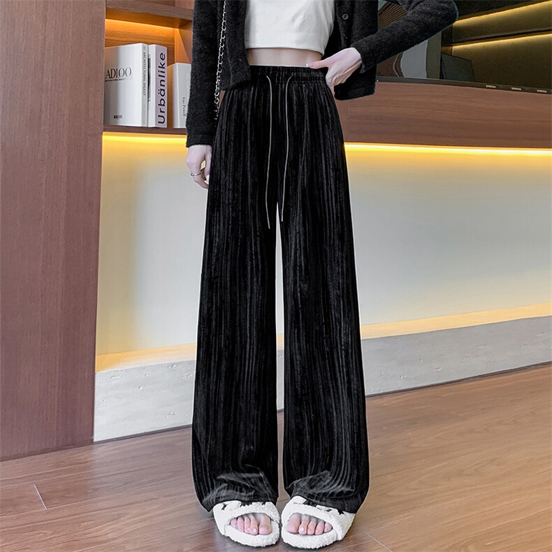 扎染丝绒阔腿裤女2024秋冬新款百搭宽松休闲直筒垂感拖地长裤,女装休闲裤,梦白服饰厂