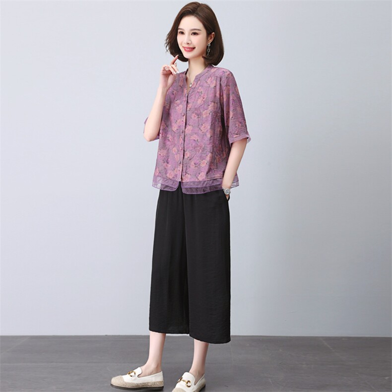 时尚洋气减龄妈妈装两件套女2025夏季新款休闲宽松显瘦哈伦裤套装,女装套装/套裙,璐依舞