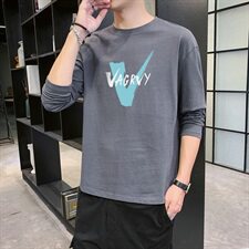 秋季长袖t恤男宽松百搭潮牌潮流上衣简约休闲圆领打底衫DF84T，男装T恤，电商A102