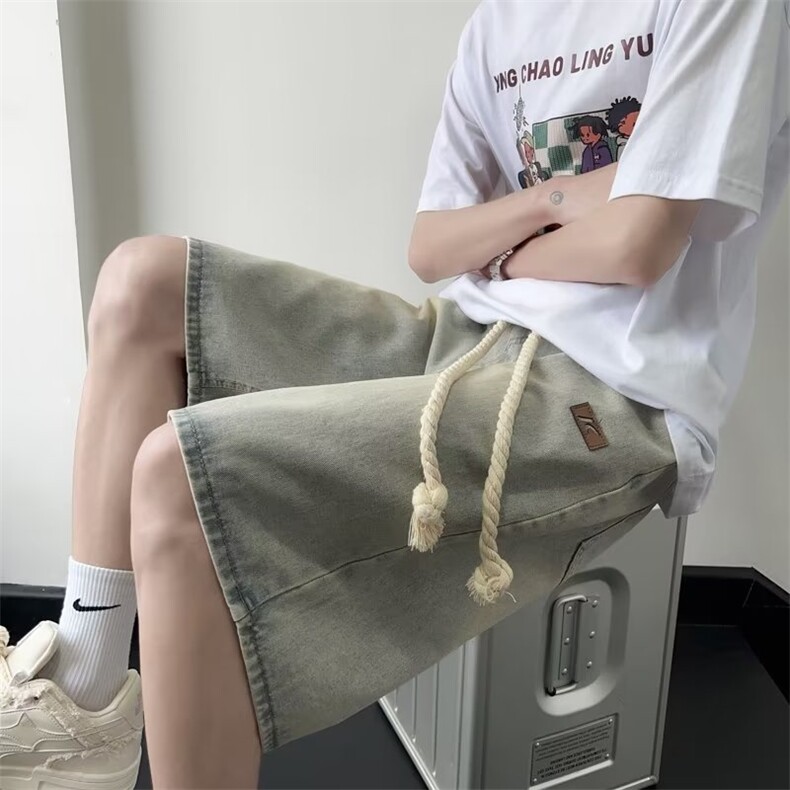 复古牛仔短裤男士夏季潮牌ins美式高街宽松直筒五分中裤ZD923-P40,男装牛仔裤,星座1008