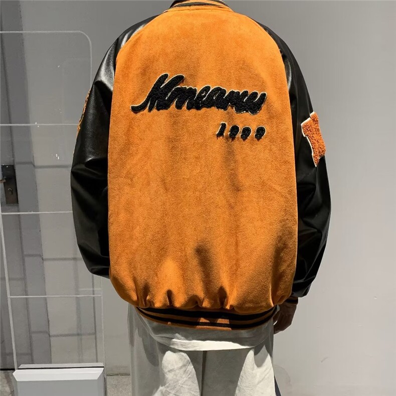 2023新款美式复古撞色高街刺绣麂皮绒棒球服夹克W9207P68,男装夹克,星座1116-2
