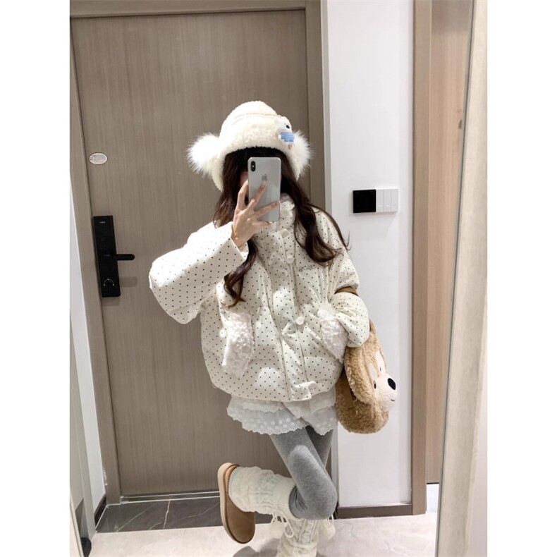 波点毛领羽绒棉服外套女冬小个子灯芯绒棉衣保暖加厚短款面包服,男装棉衣,星座1210-1