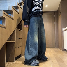 美式潮牌宽松阔腿休闲裤秋季复古潮牌直筒牛仔裤长裤子K7481-P43，男装牛仔裤，星座512-3