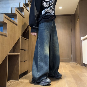 美式潮牌宽松阔腿休闲裤秋季复古潮牌直筒牛仔裤长裤子 K7481-P43图片