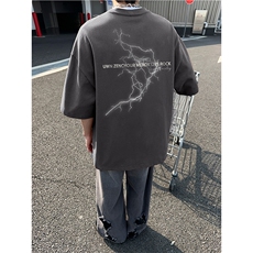 XY5537-TP25控价38潮牌高街美式闪电印花短袖T恤男港风宽松上衣，男装T恤，电商A102-1