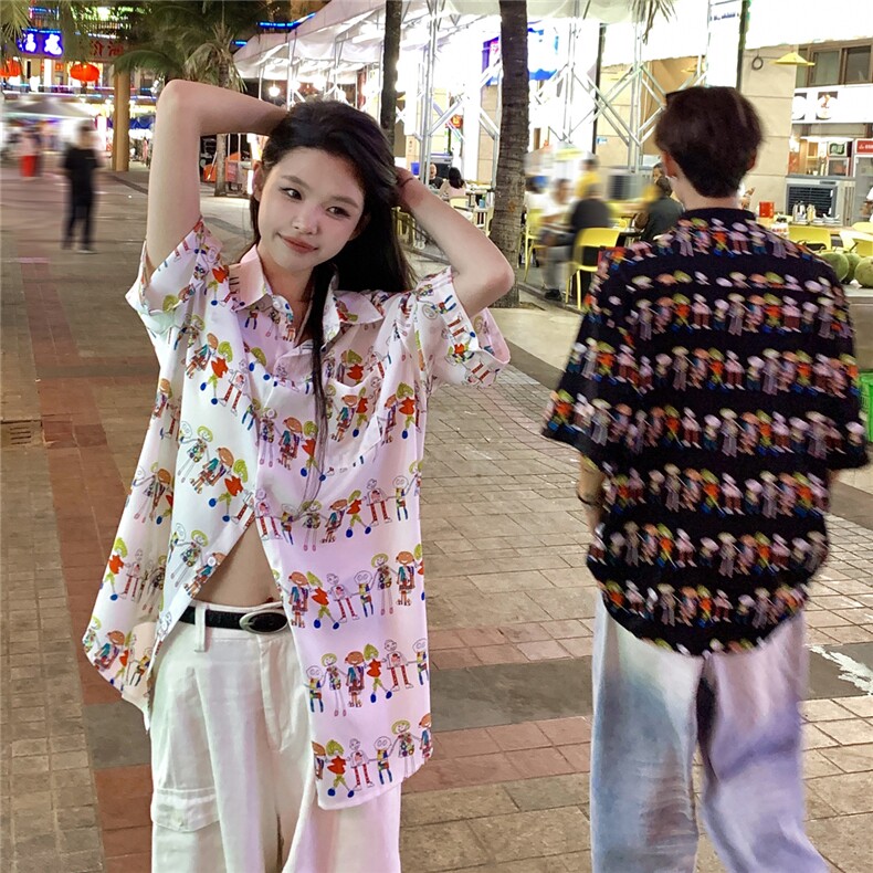 EQ411夏威夷风可爱卡通夏季旅游度假沙滩情侣装衬衫男女短袖潮流,男装衬衫,电商C306-1
