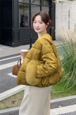 现货真狐狸毛提花黄色羽绒服，女装羽绒服，2C081