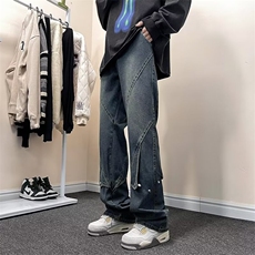 美式高街牛仔裤男ins潮牌春季工装直筒微喇叭vibe裤子RK1407-P63，男装牛仔裤，星座412-2