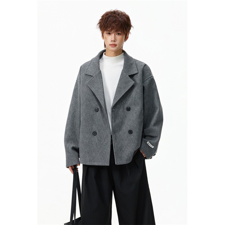 毛呢大衣男秋冬季高级感青少年短款日系休闲西装呢子外套，男装西服套装，星座903-1