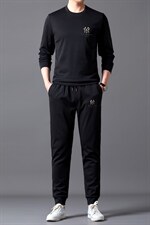 长袖男2023春季潮流纯色圆领宽松体恤衣男装中青年休闲远动裤套装,男装休闲套装,电商B212（原钱塘6029）