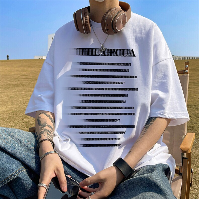 抖音得物二开现货供应220克夏装重磅美式高街宽松短袖t恤MT95,男装T恤,电商A486-1