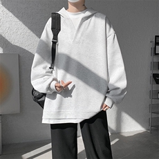 8XL-M叠穿假两件卫衣重磅连帽V领拼接套头衫宽松大码外套WY006P65，男装卫衣，电商B312