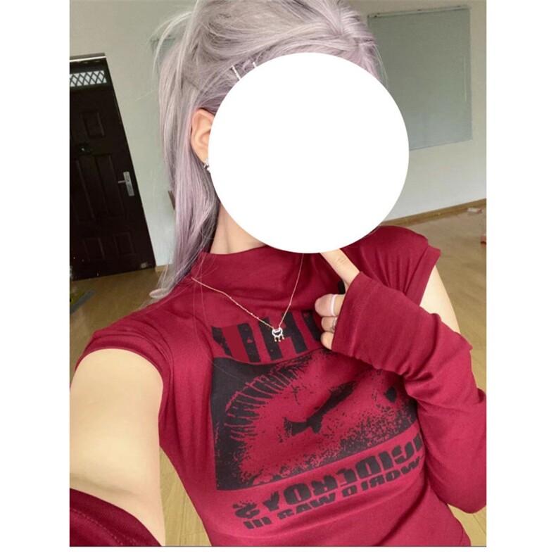 H0507-p30【带袖套】美式立领印花T恤女辣妹修身显瘦百搭短款上衣,女装T恤,星座617A-2