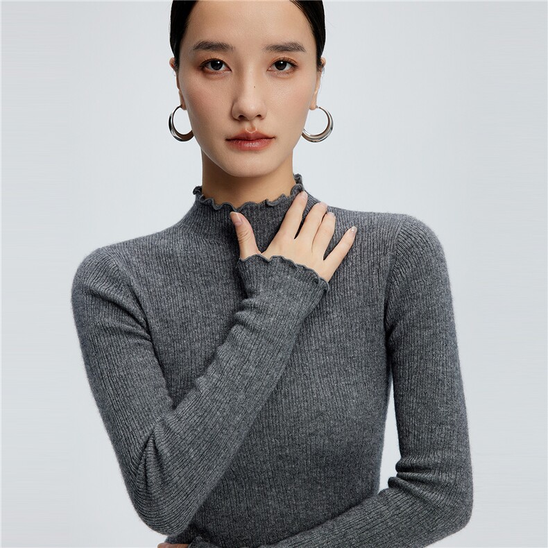 2025秋冬百搭时尚简约半高领打底修身针织衫,女装羊绒衫,玛卡隆羊绒