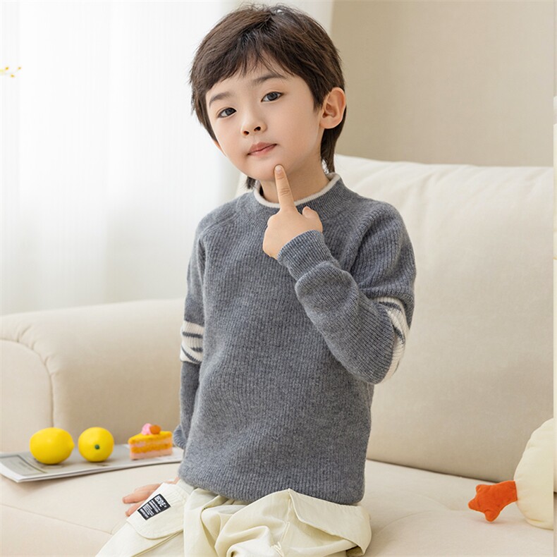 套头元宝针儿童男女通用简约百搭长袖套头衫，童装儿童羊毛衫，冰晶童装