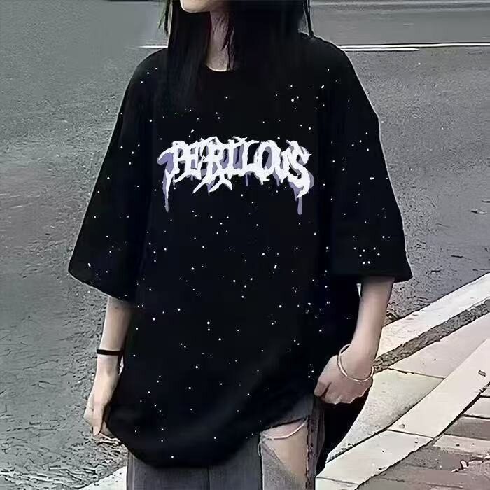 美式满天星重磅复古纯棉短袖T恤男轻奢春季ins仿刺绣印花高街潮牌,男装T恤,星座715-4