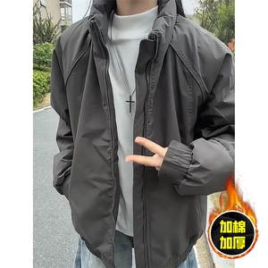 现货美式高街休闲棉衣夹克三防立领纯色户外工装加厚棉服外套图片