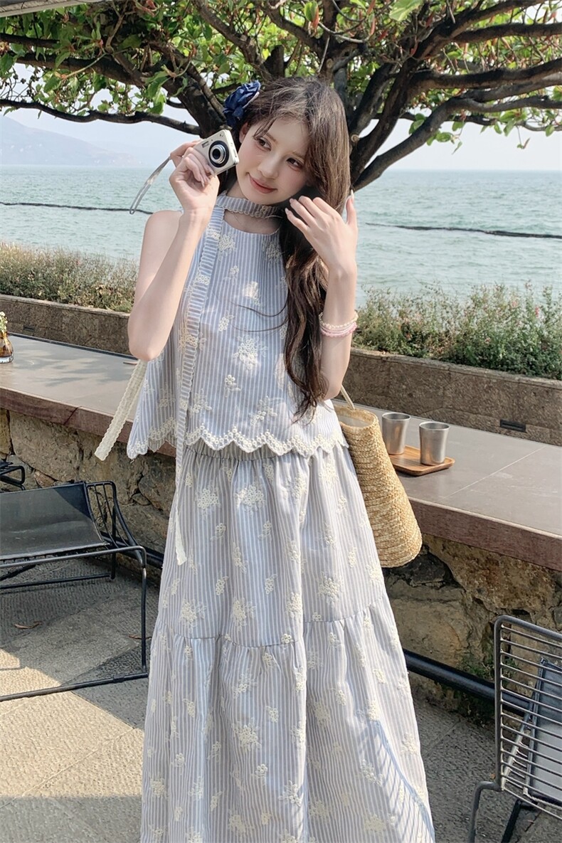 夏季新款韩系甜美减龄百搭显瘦开衫+半身裙两件套套装女,女装套装/套裙,2C159