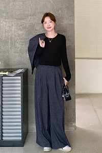 巨好看打底衫马甲阔腿裤套装女春秋爆款高级感ootd三件套超火爆款图片