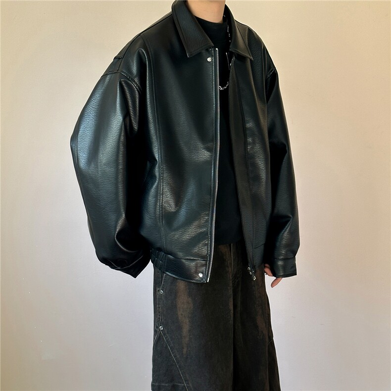 现货皮夹克外套男款潮牌宽松PU皮衣A351-AP2605-P105控168,男装夹克,电商A351