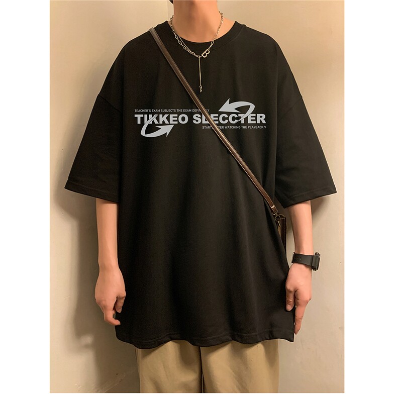 纯棉潮流宽松五分袖上衣夏季字母印花男士短袖T恤D328-T351-P25，男装T恤，电商D328