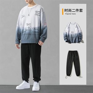 渐变卫衣男圆领长袖秋季潮流男装一套搭配帅气炸街套装DF156TP90图片