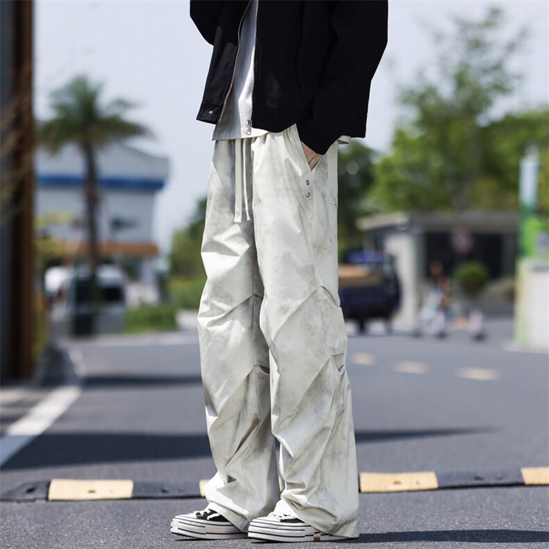 外景潮牌高街弯刀裤休闲宽松褶皱复古直筒裤A406KZ2537特P50,男装休闲裤,星座309（原A406）