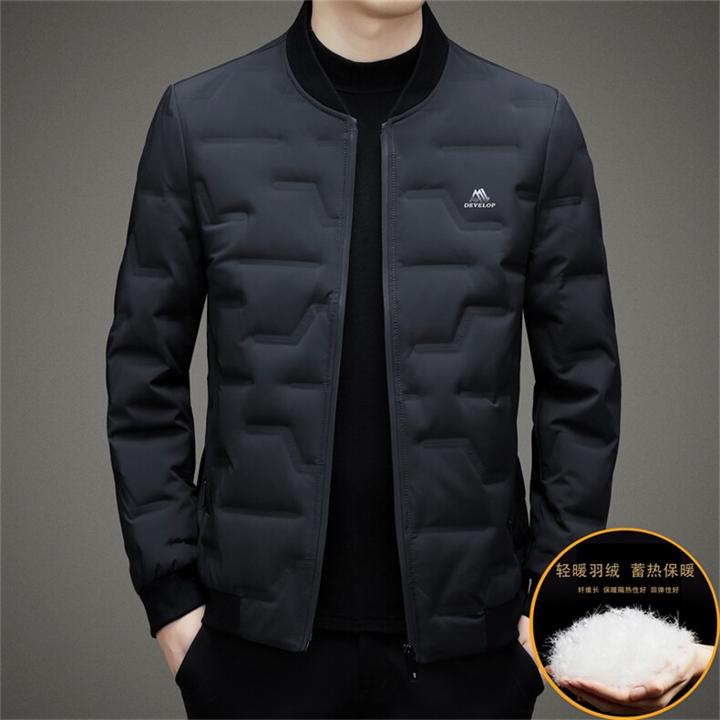 秋冬季男士白鸭绒羽绒服加绒保暖商务品质棒球领外套休闲简约男装,男装羽绒服,钱塘6003（原4033）