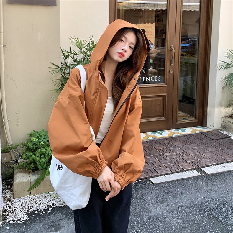 美拉德连帽冲锋衣女2025春季新款chic外套小个子韩系宽松短款夹克,女装短外套,2C262