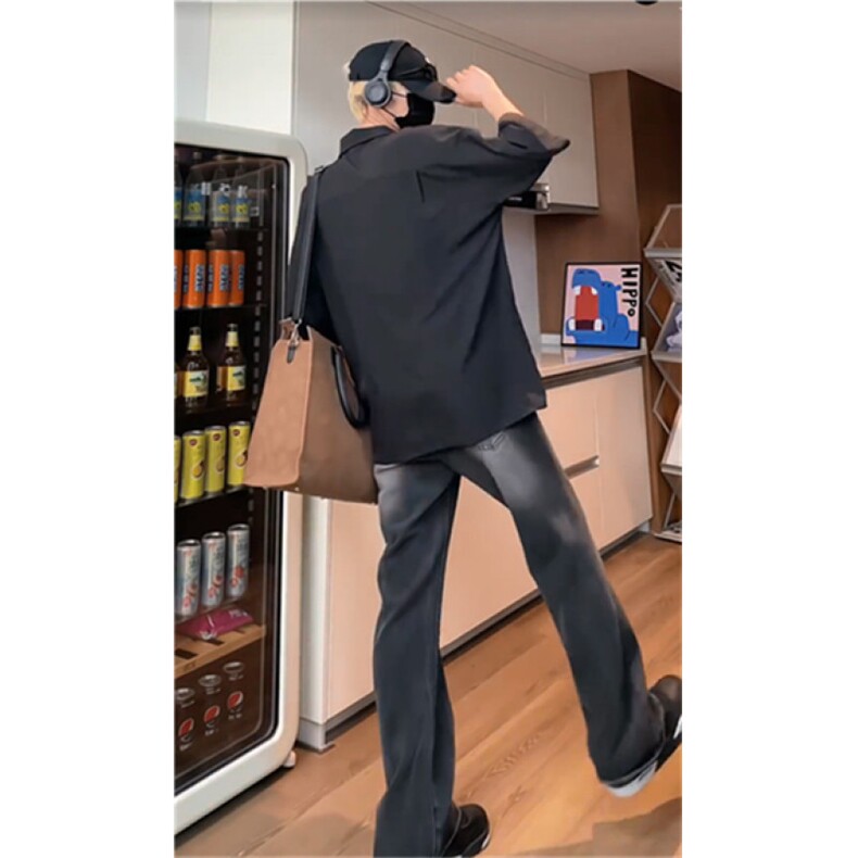 夏季冰丝短袖衬衫男女黑色宽松百搭学院风衬衣C1122-特P23，男装T恤，电商D202-1