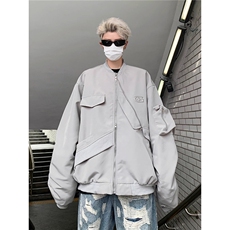 港风复古铁标设计感外套男春秋不规则棒球服工装上衣情侣飞行服，男装工装外套，星座506A