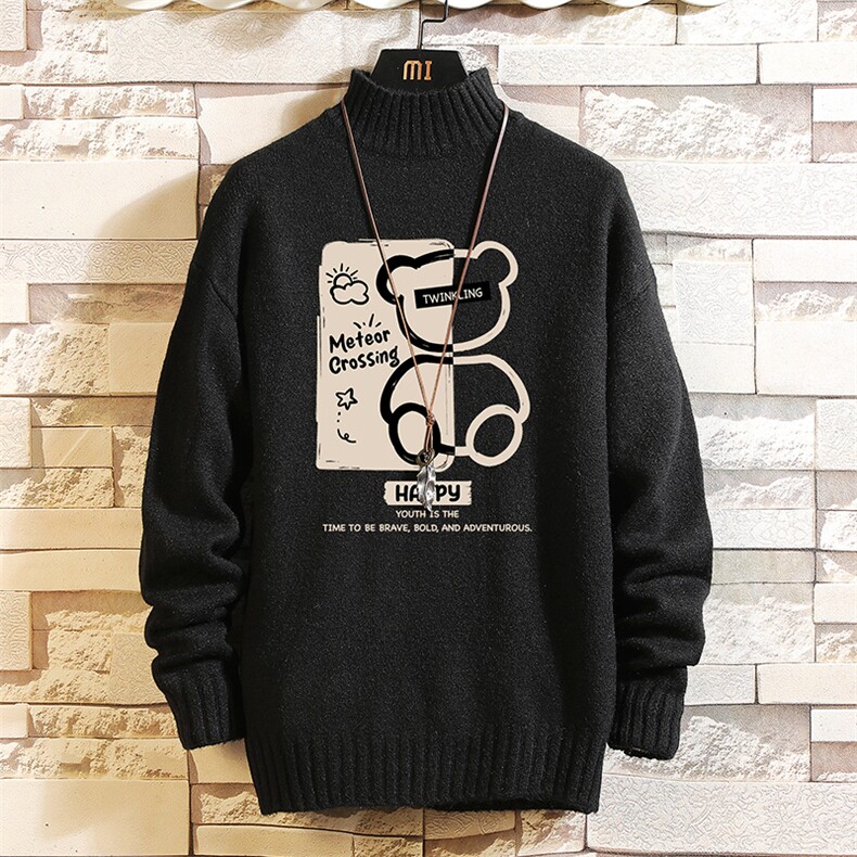 半高领毛衣男士大码针织衫男毛线衣男网格 M18352-P45 加绒款-P65图片