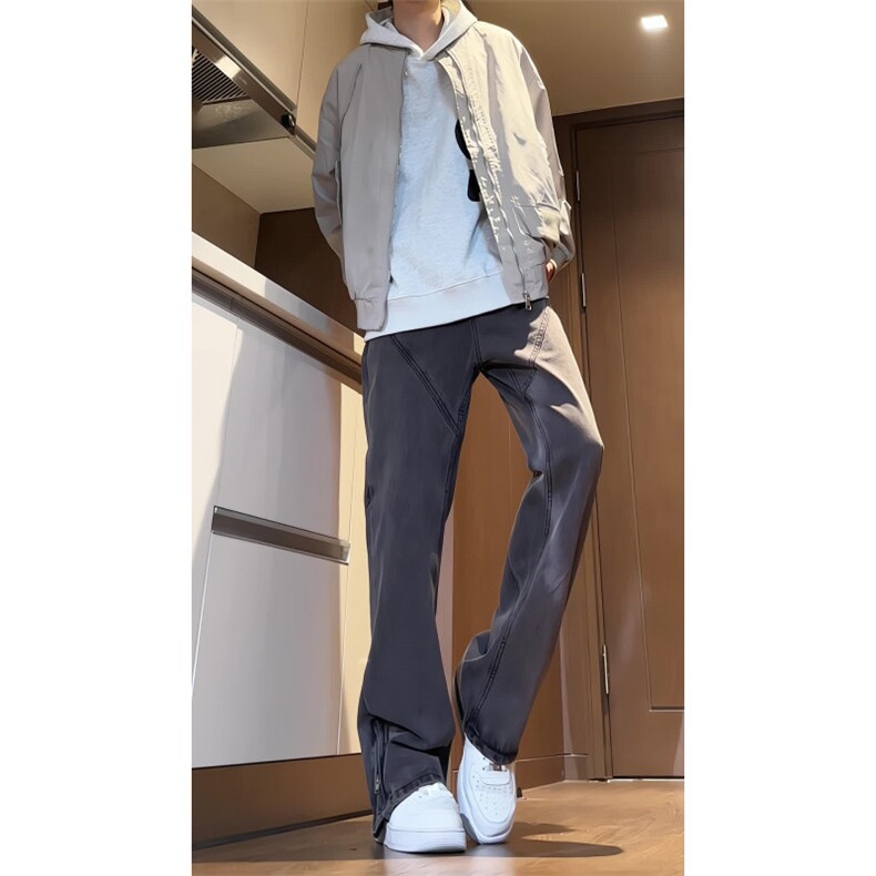 【现货】美式高街牛仔裤男vibe设计感拉链微喇直筒长裤KN330-P60,男装牛仔裤,星座610A