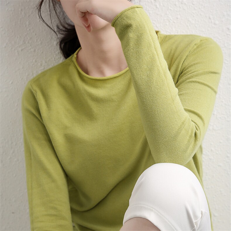 圆领纯色针织衫女短款套头打底衫毛衣内搭长袖显瘦百搭打底衫,针织衫/毛衣,春韵羊绒