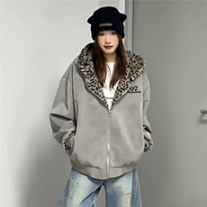 1506/QA2750/P75豹纹双面穿棉服连帽设计感男女冬季工装夹克棉衣，男装夹克，星座1506