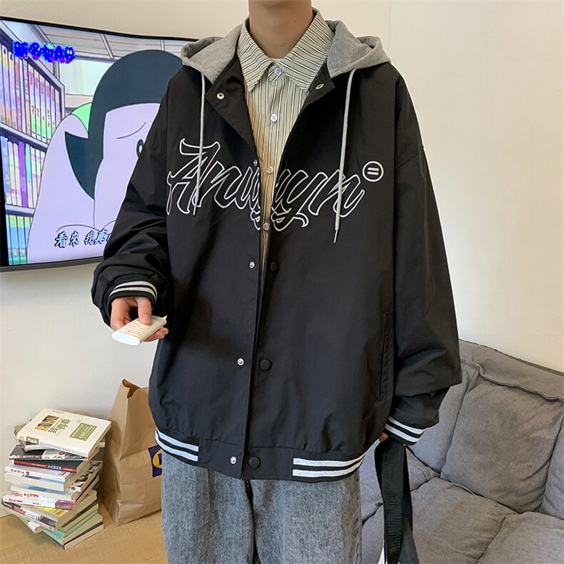 字母刺绣棒球服外套韩版潮流秋季百搭bf假两件连帽夹克W1521-P59,男装夹克,星座512-2