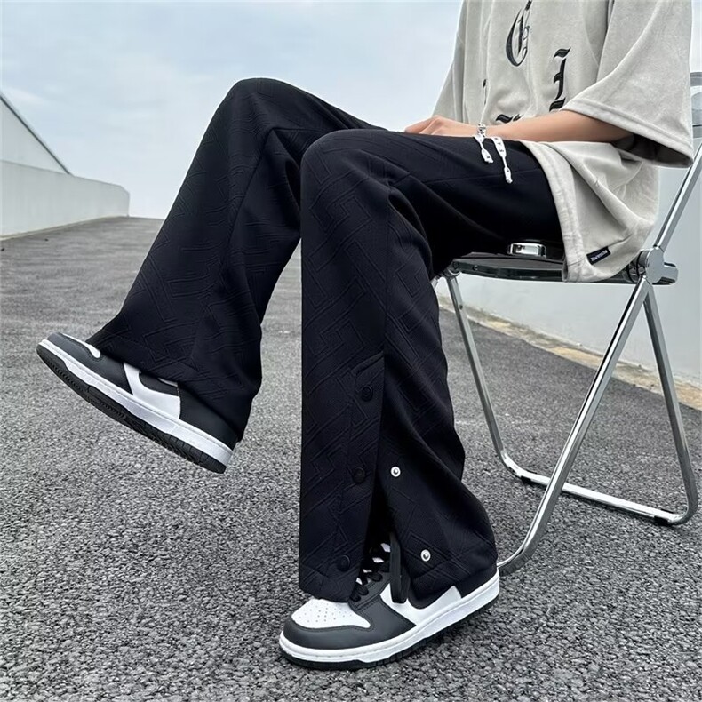 休闲裤男韩版潮高街侧边开衩暗纹个性2024春夏季ins长裤K3450-P32,男装休闲裤,星座412-2