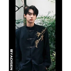 新中式翠竹中山装唐装男装西服结婚订婚男垫肩风外套W6596-P65图片