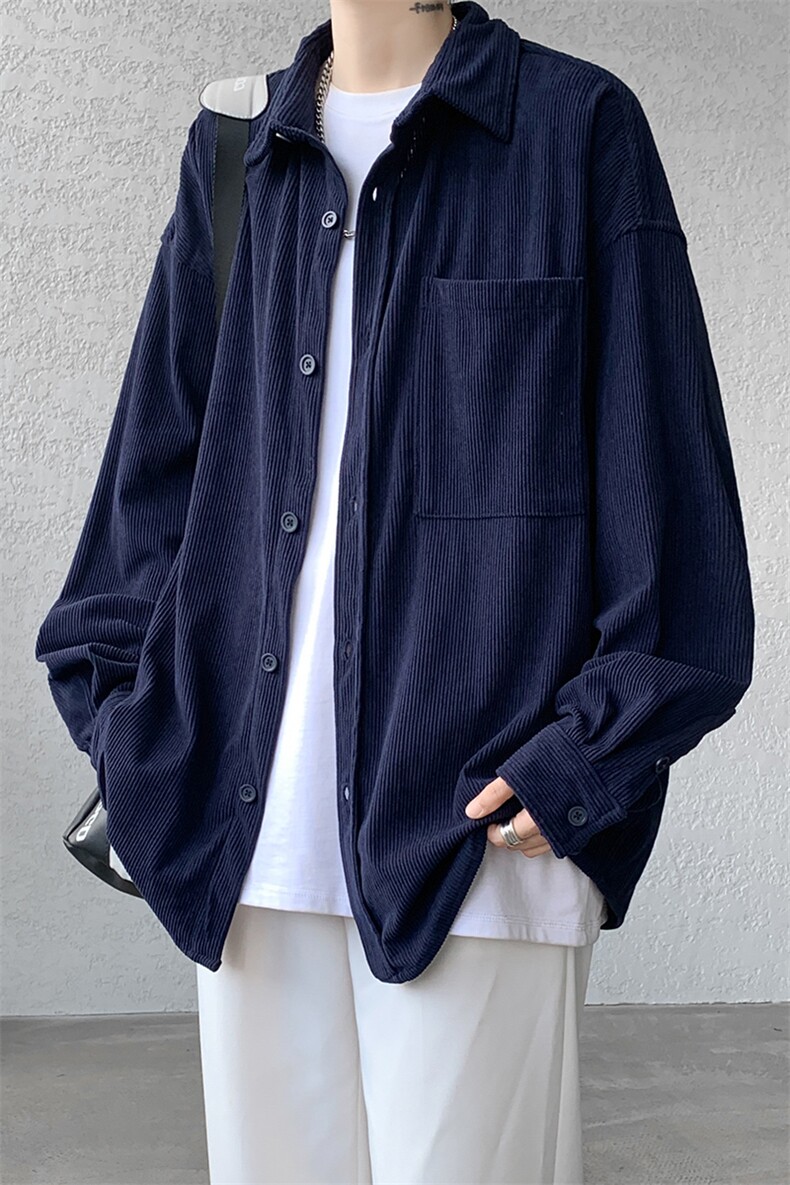 8XL-M灯芯绒衬衫特大码复古秋冬翻领长袖上衣纯色外套CS9001/P58,男装衬衫,电商B238