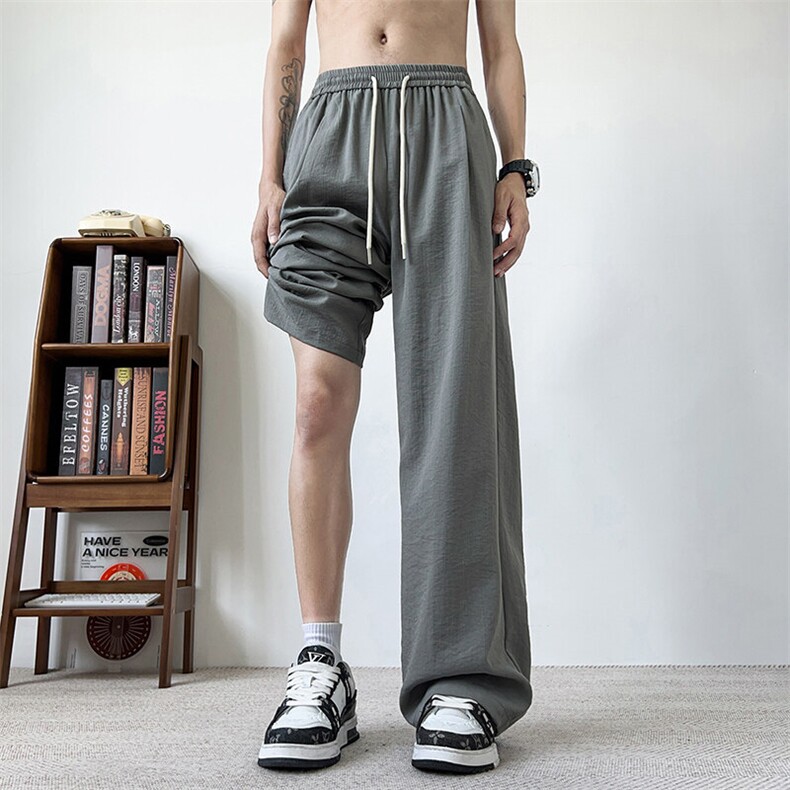 冰丝阔腿裤男生夏季薄款男士运动速干宽松直筒休闲长裤子图片