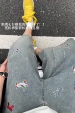 B221美式ins高街宽松小狗刺绣七分牛仔裤短裤LK25534-特P45控78，男装牛仔裤，电商B221