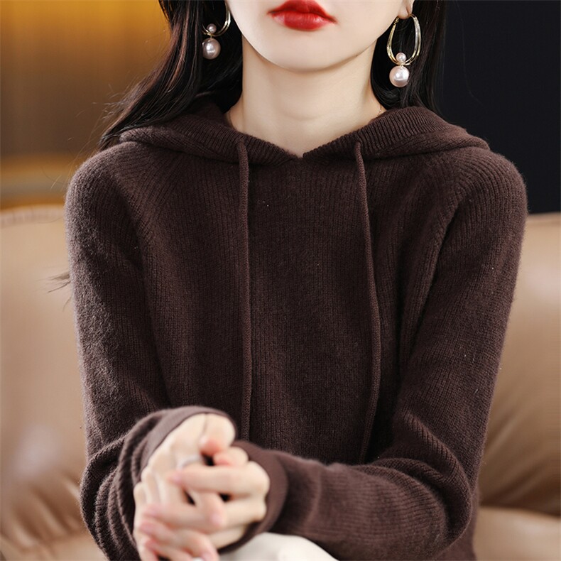 连帽纯色羊毛衫女2025春秋新款修身内搭长袖打底针织毛衣图片
