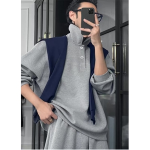 网图秋季高级感披肩撞色拼接翻领百搭卫衣弯刀裤套装YY2515-P148图片