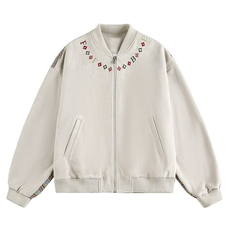 有货。民族风字母刺绣夹克男女秋棒球领W6976-P69，男装民族服装，星座412-3