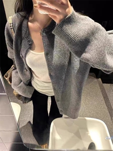 气质高级慵懒牛角毛衣开衫秋冬新款宽松复古百搭针织外套上衣图片
