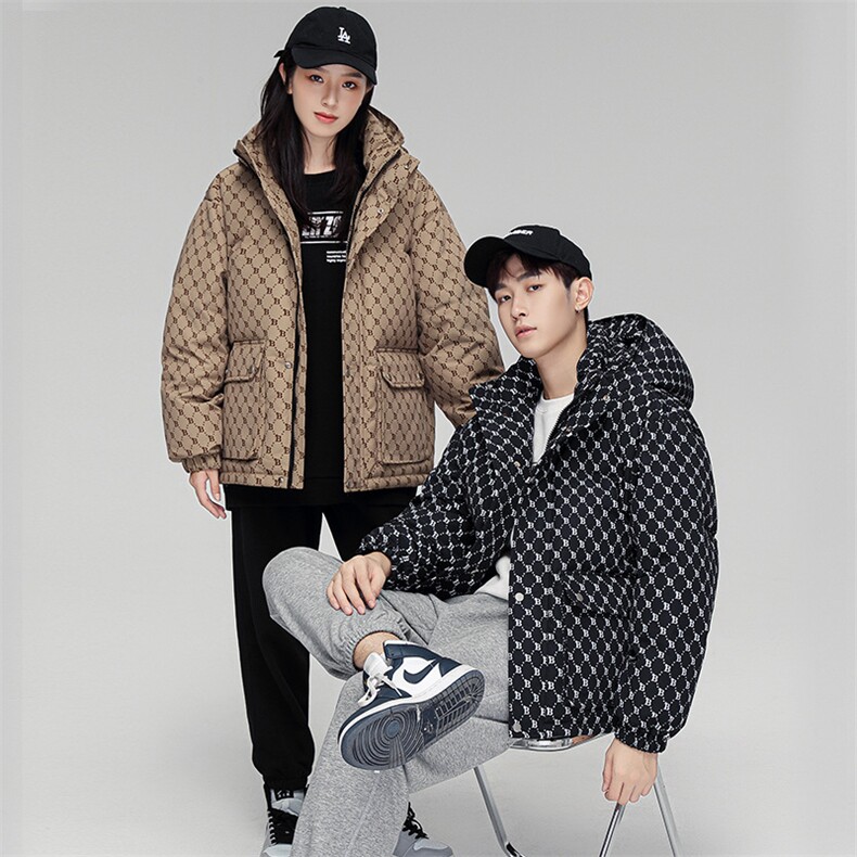 情侣羽绒服2025年冬季新款保暖加厚印花短款连帽外套潮YR234-P110,男装羽绒服,星座1210A