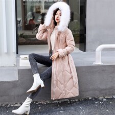 羽绒服女2021冬季新款加厚保暖外套中长款白鸭绒过膝显瘦貉子毛领，女装羽绒服，海爱依仁