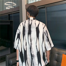 美式复古扎染男士短袖衬衫夏季潮牌潮流日系oversize痞帅五分衬衣，男装衬衫，星座601-2